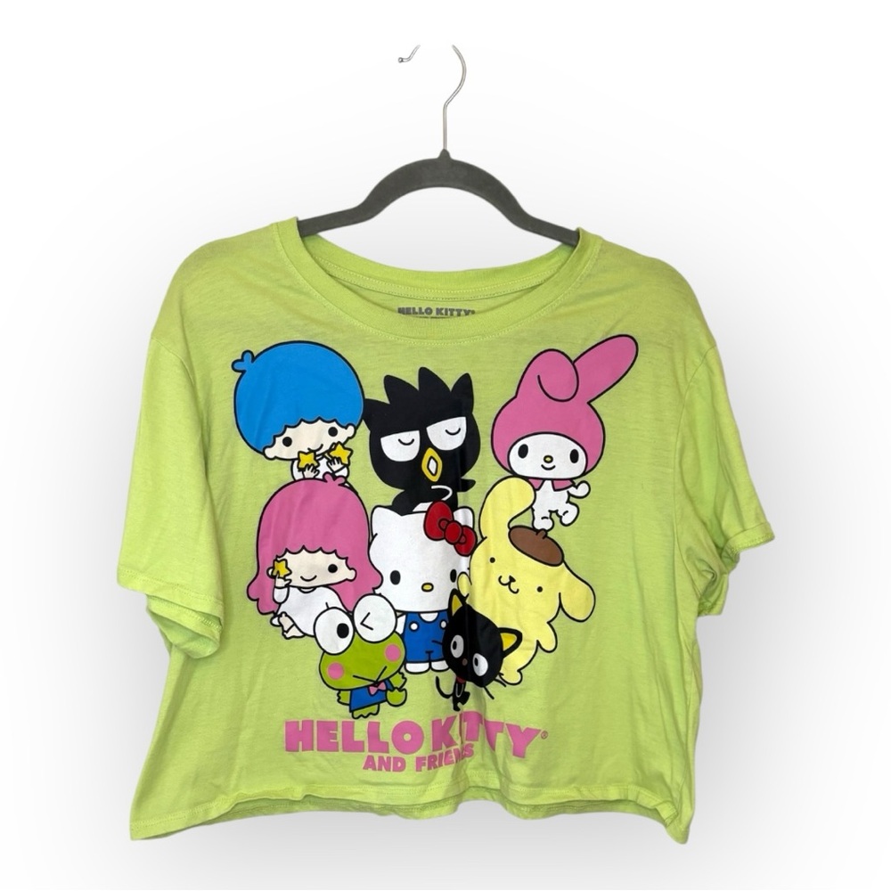 Hello Kitty Sanrio Friends Lime Green Cropped Tee Y2K Kawaii Graphic XXL